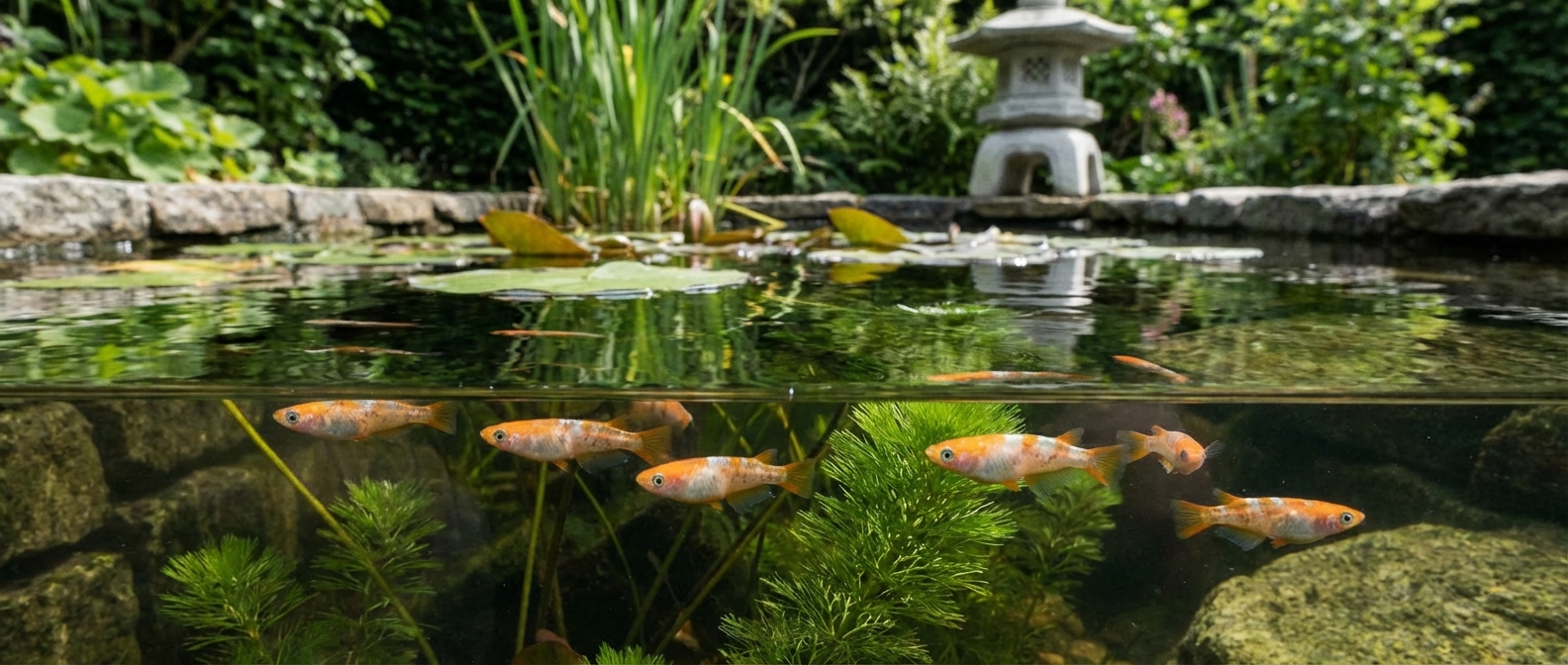 Serene Garden Pond: Above and Below