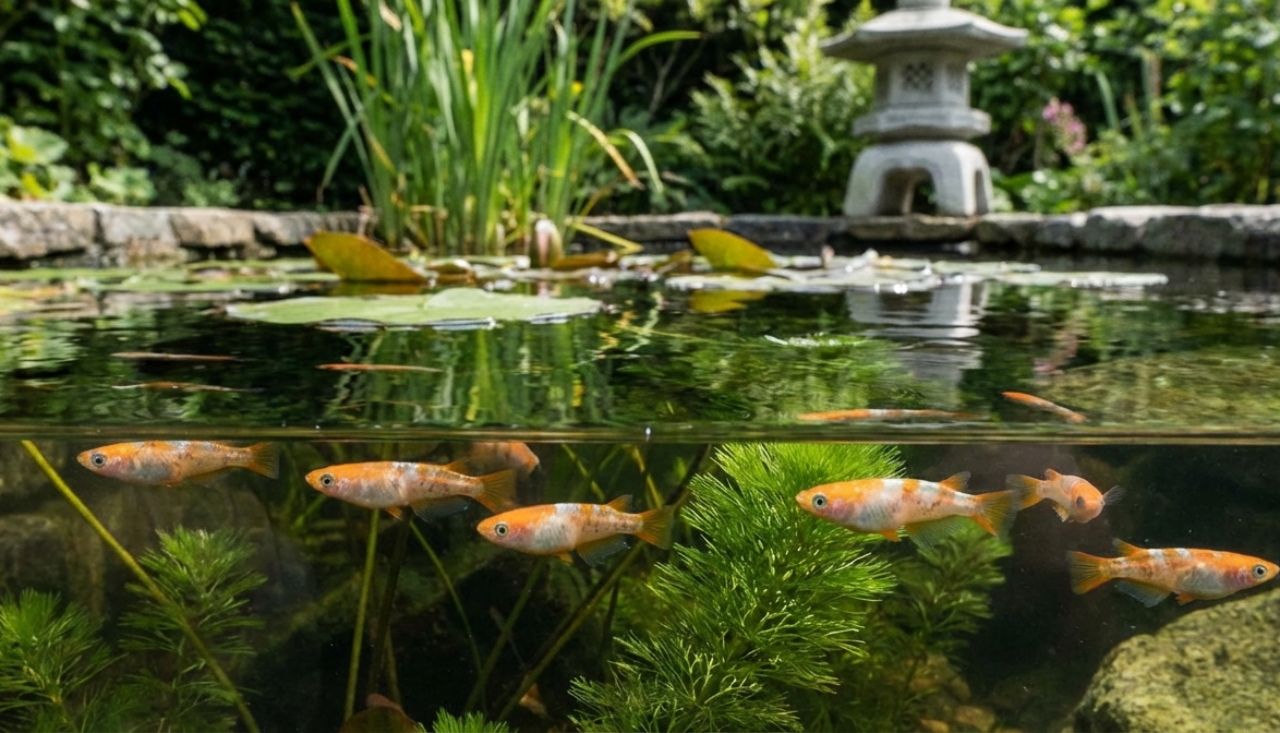 Serene Garden Pond: Above and Below