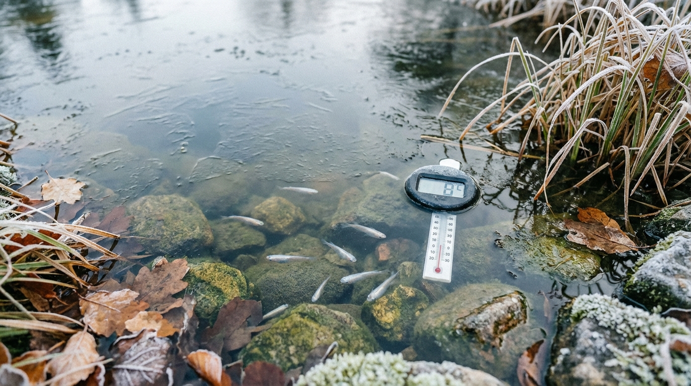 Voer je medaka niet bij koud water onder de 10 graden